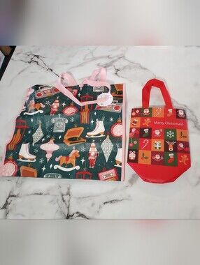 Marshalls Christmas Print Reusable Shopper Tote Bag & Small Gift Bag